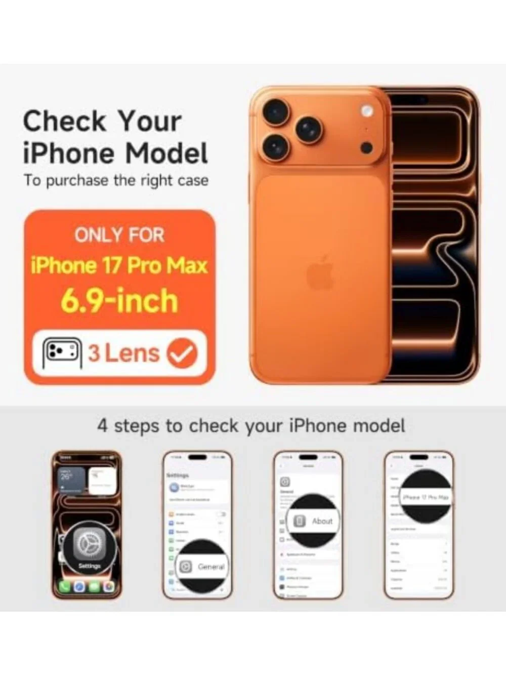 Orange iPhone 17 Pro Max Case with Camera Cover, Kickstand & MagSafe, Shockproof